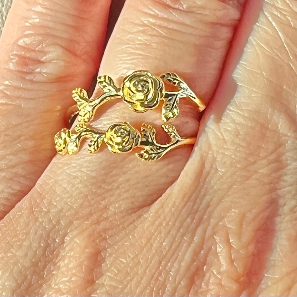 Rose Garden Yellow Gold Wrap Adjustable Ring One Size 18k Gold-Plated S925